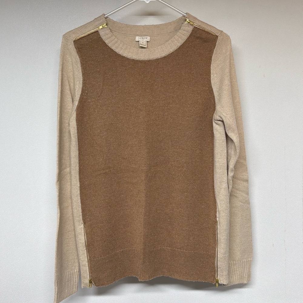 J. Crew Brown and Cream Crew Neck Sweater